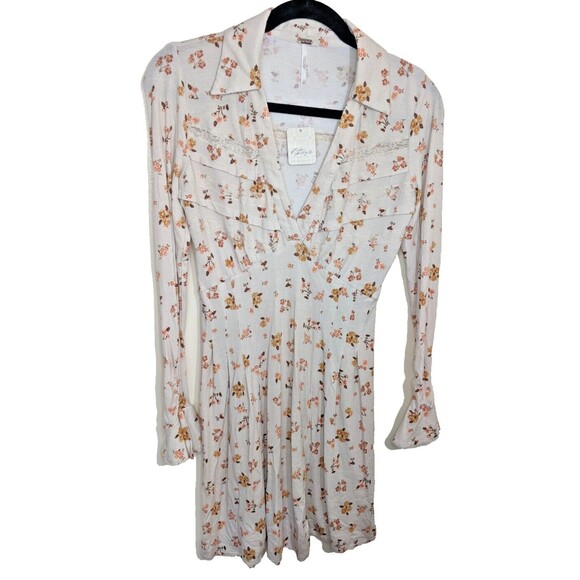 Free People Dress Good Days Floral Long Bell Sleeve Mini In Cream XS - Picture 2 of 13